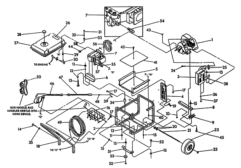 Pressure Washer And Cradle Diagram and Parts List for 9617-2  Briggs and Stratton Pressure Washer